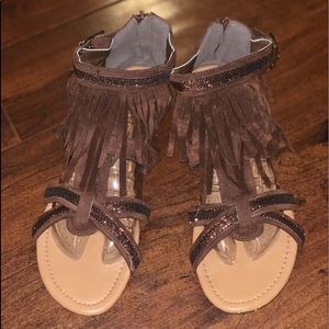 Brown fringe sandals